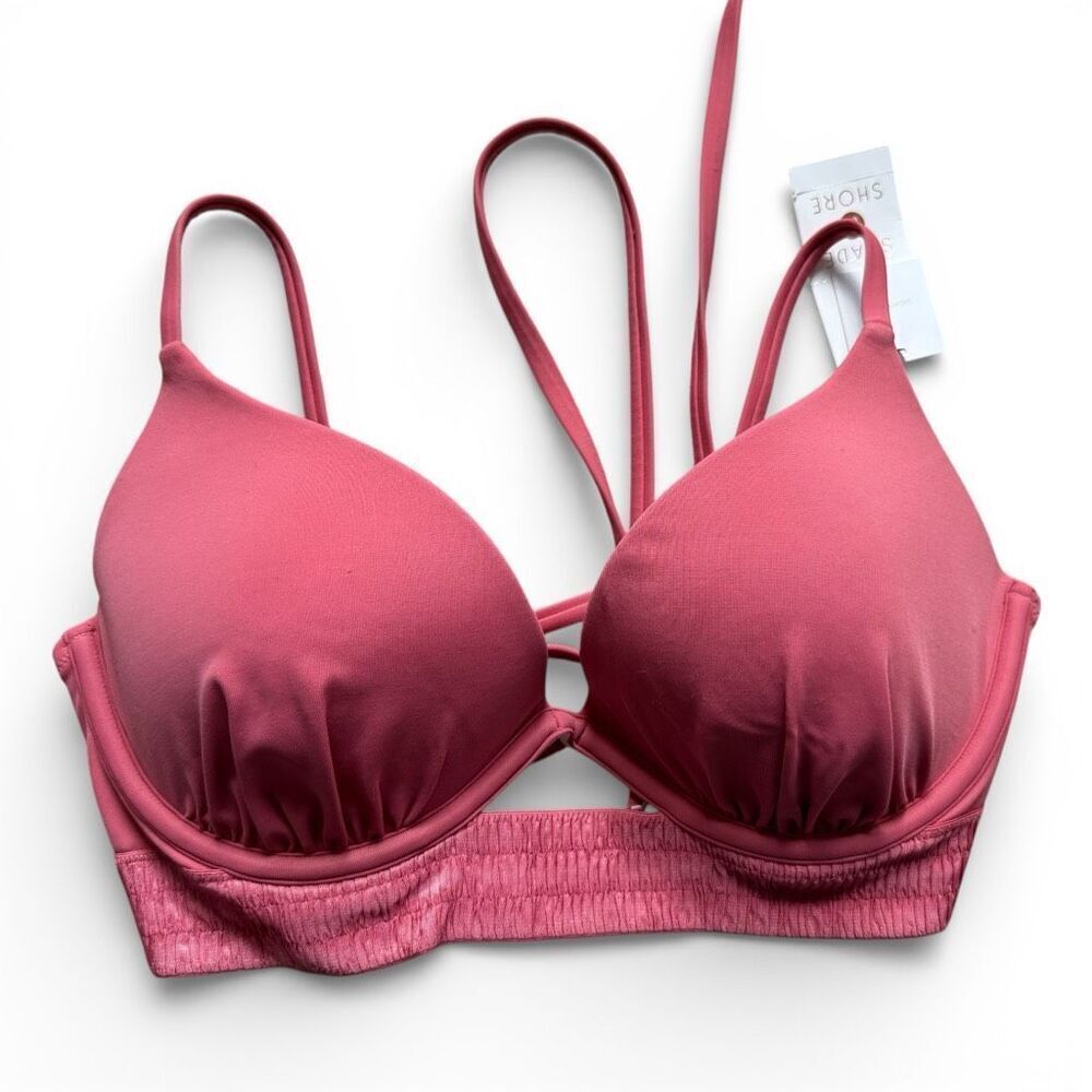 NWT Womens Shade & Shore Mauve Ruched Halter Bikini Swimsuit Top - Sz 34C / M